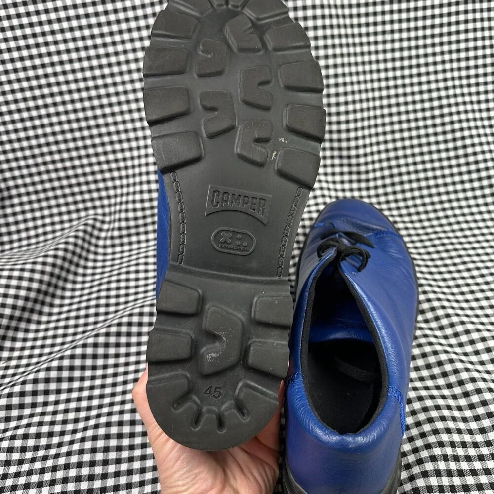 Camper Brutus Bright Blue Leather Lug Sole Lace-Up Sneaker Shoe EU 45 / Men's 11